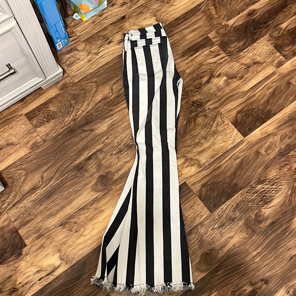 Flare black and white striped jeans